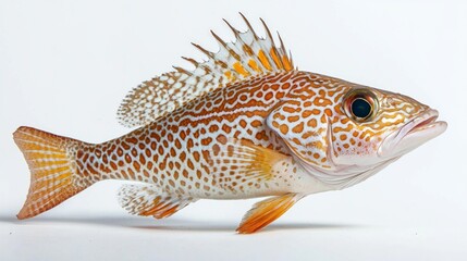 Tilefish known scientifically as Lopholatilus chamaeleonticeps displays its striking patterns and colors while resting on a white background highlighting its unique features.