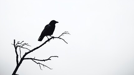 Fototapeta premium Elegant Silhouette of a Raven Perched on a Branch