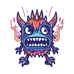 Colorful Cartoon Monster with Spikes and Flames