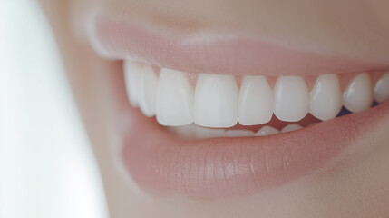 Obraz premium Lips and Teeth Applying Whitening Strips for Dental Care