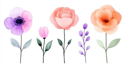 Obraz premium Elegant watercolor floral illustration, soft and vibrant flower designs, minimal aesthetic, pastel tones, creative botanical art, delicate and charming floral patterns