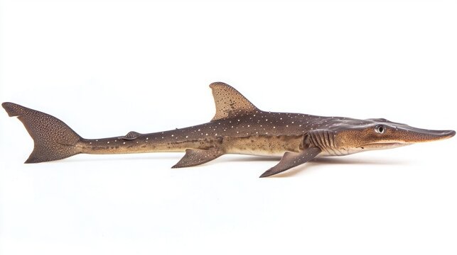 Sawshark Pristiophoridae is prominently displayed highlighting its elongated body and distinctive saw like rostrum. This species is known for its unique hunting adaptations.