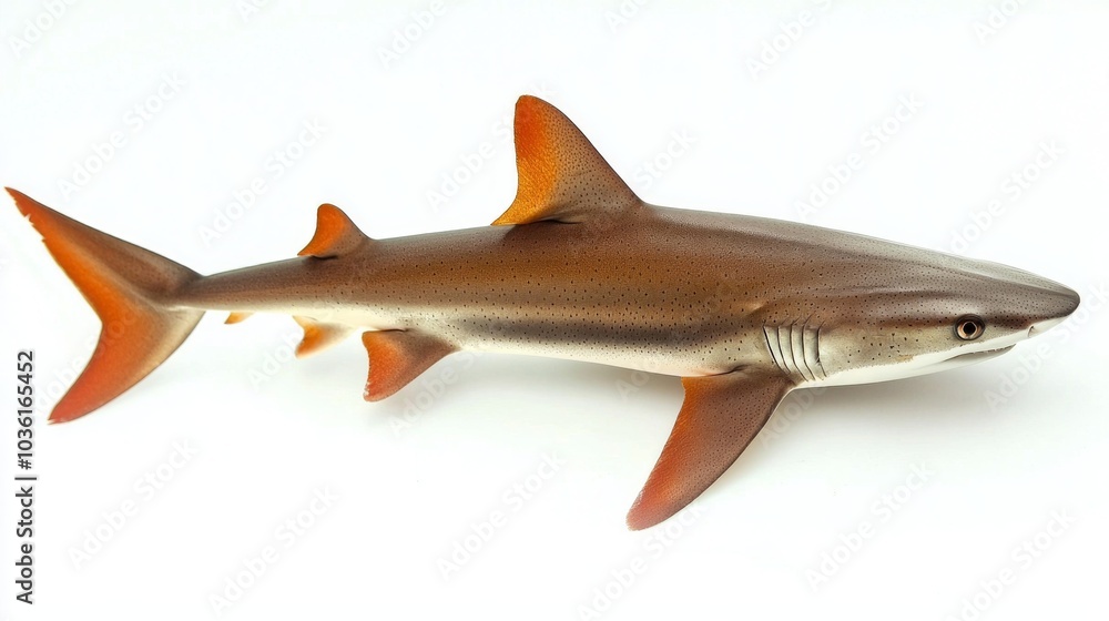 Poster red tail shark swims gracefully displaying its vibrant shark colors and smooth body contours set aga