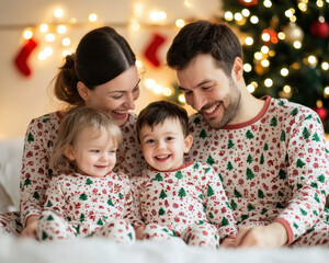 Capturing the joy of family togetherness during the holidays a cherished moment in festive pajamas