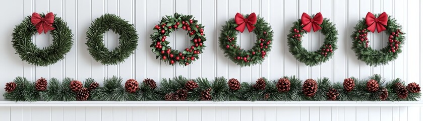 Beautifully Decorated Holiday Wreaths and Pinecones A Festive Display for Christmas Cheer and Home Decoration