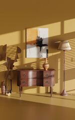 Modern minimalist interior design with wood and yellow tones for a stylish and sophisticated home   