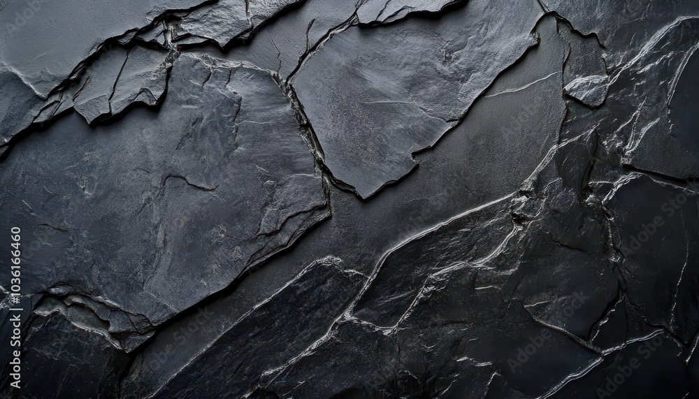 Poster textured dark slate rock with uneven surfaces and sharp angles in natural patterns