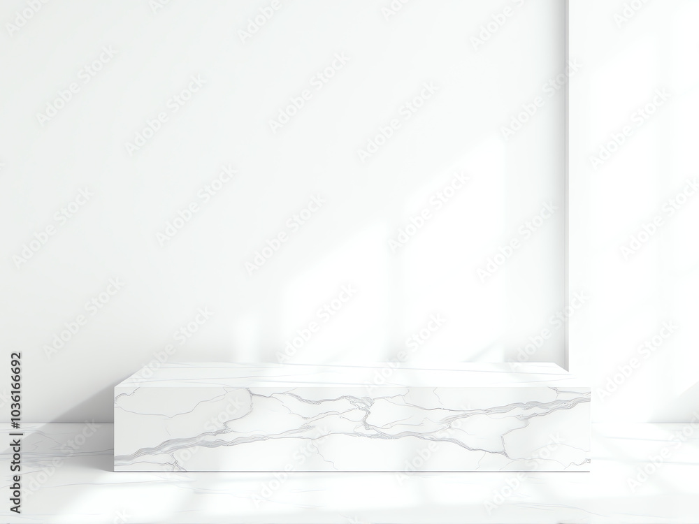 Poster a white marble box sits in an empty room, illuminated by soft sunlight streaming through a window