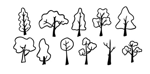 Tree Set Illustration | Minimalist Doodle Vector for Nature and Landscape Designs