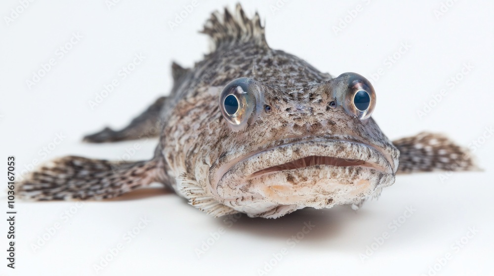 Poster monkfish lophius piscatorius is displayed against a pristine white background showcasing its distinc