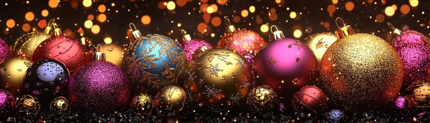 Fototapeta premium Festive Elegance A Dazzling Display of Christmas Ornaments Illuminating the Holiday Spirit with Sparkling Colors and Cheer