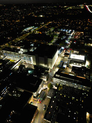 Aerial View of Illuminated Luton City of England UK at Just After Sunset and Full Moon Night....