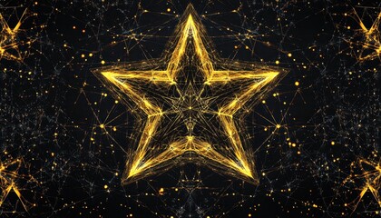 A glowing golden star shape surrounded by a web of luminous particles at night