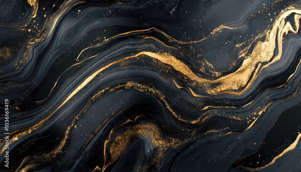 Poster elegant black and gold abstract texture with flowing patterns