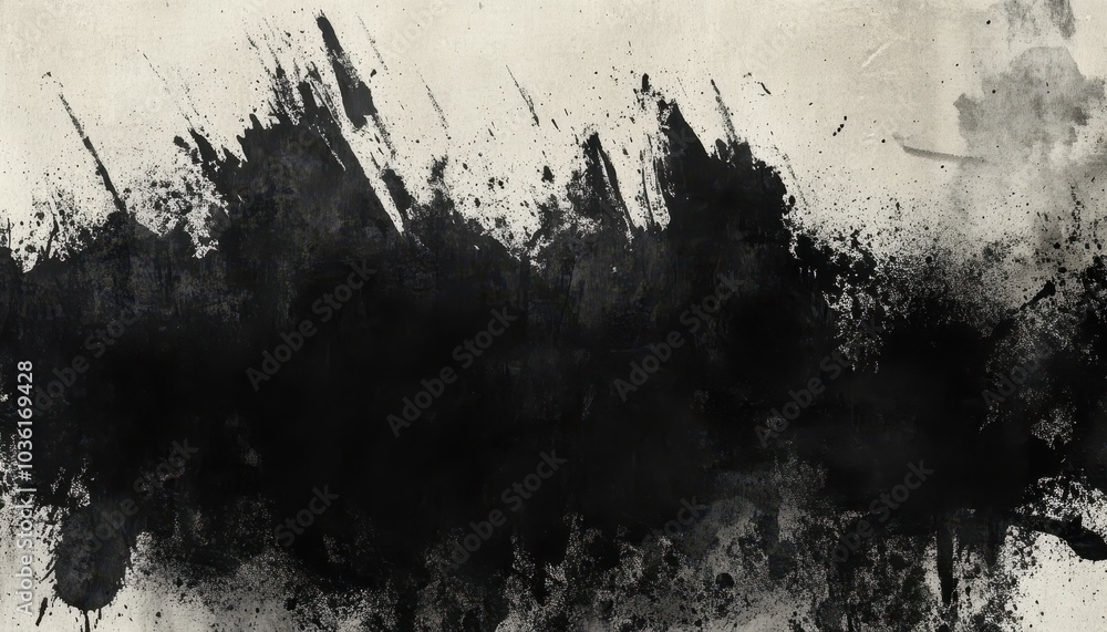 Poster abstract black splatter art on a textured background creating a dramatic effect
