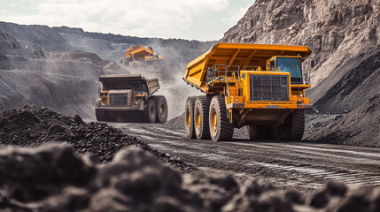 Powerful machines and advanced technology used in building roads and mining. A wide view perfect for showcasing these activities in banners and ads.