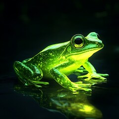 Obraz premium Radiant frog glows in enchanting green hues on dark photos