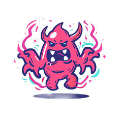 Colorful cartoon monster illustration with fierce expression
