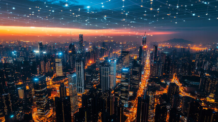 Fototapeta premium Smart cities use technology to make life better. They use data to improve things like traffic, energy use, trash collection, and communication.