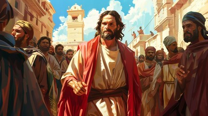 An elegant vector of Jesus washing the feet of His disciples at the Last Supper