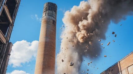 A dynamic shot of demolition specialists using controlled explosives to dismantle an old bridge pier, Bridge pier demolition scene, Controlled explosive style
