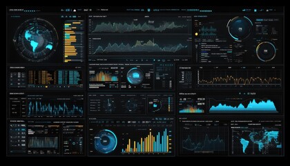 Fototapeta premium Advanced data analytics dashboard showing global trends and visualizations