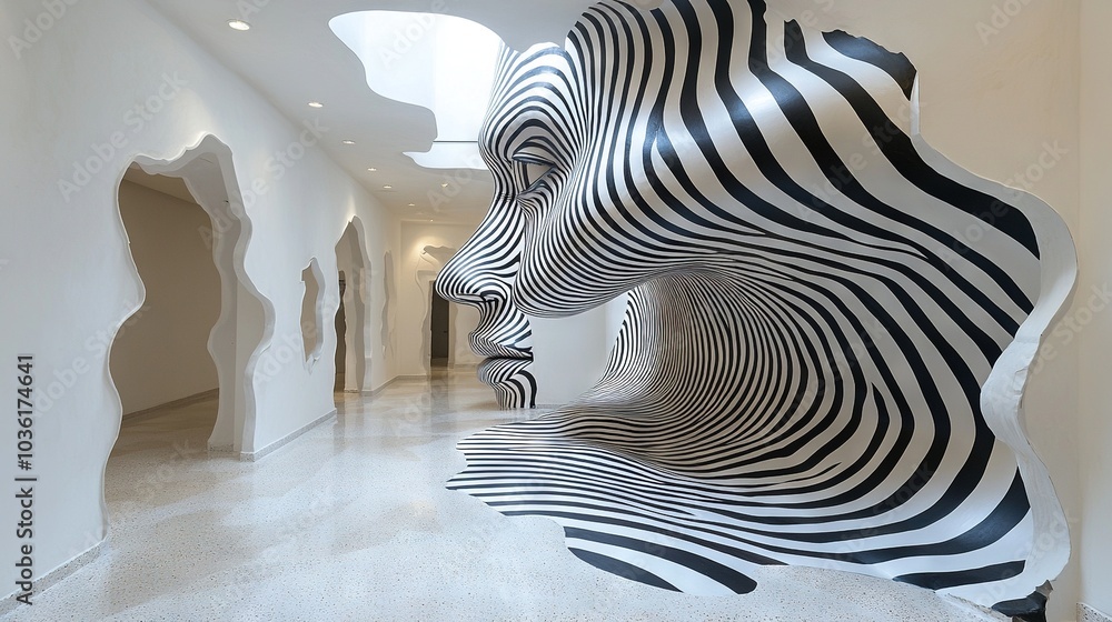 Wall mural   Zebra-headed sculpture in hallway