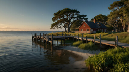 Fototapeta premium wooden pier on the lake