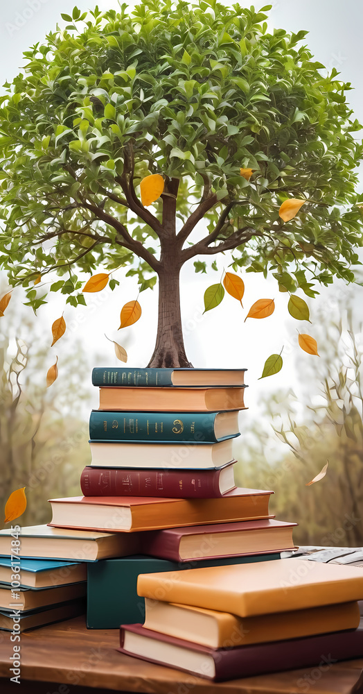 Poster tree with books generated ai
