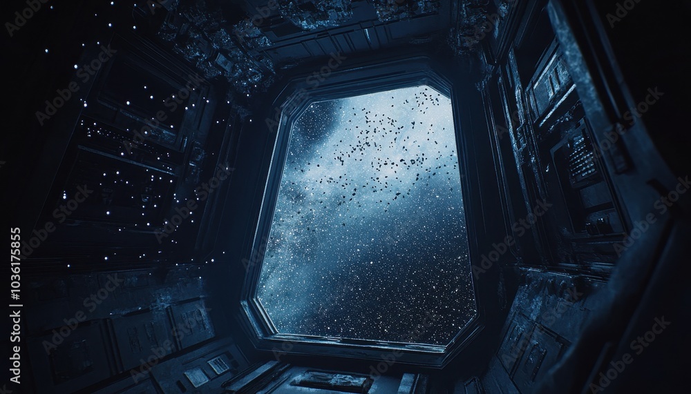 Poster a view of the vast cosmos through a spacecraft window in deep space exploration
