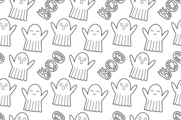 A fun Halloween-themed coloring page featuring cute ghosts and candies. Perfect for kids creative activities and spooky celebrations.