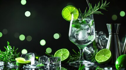 Refreshing Gin and Tonic with Lime and Rosemary