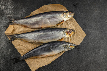 Herring fresh fish seafood pescetarianism tasty food dish fresh delicious gourmet food background on the table rustic food top view copy space top view keto and paleo diet vegetarian