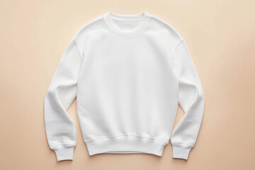 White crew neck sweatshirt mockup on beige background