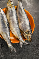 Herring fresh fish seafood pescetarianism tasty food dish fresh delicious gourmet food background on the table rustic food top view copy space top view keto and paleo diet vegetarian