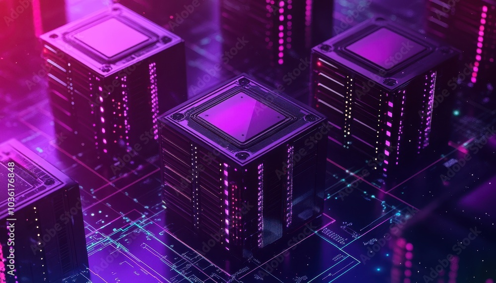 Poster vibrant digital server landscape showcasing advanced technology and data processing