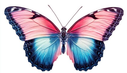 Obraz premium Colorful butterfly displaying vibrant pink and blue wings on a white background