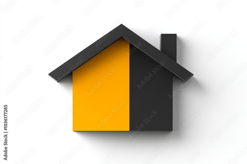 Aufkleber flat design icon of a house with a yellow roof and black walls symbolizing modern architecture in a 