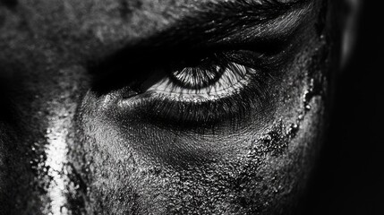 Close-up of a human eye in high contrast black and white