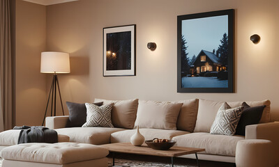 modern living room with sofa and panels Generated AI 