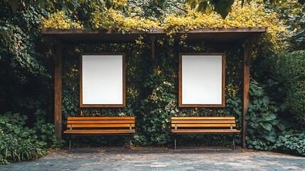 A clean, modern bus stop shelter with two blank white posters, ready for advertising.