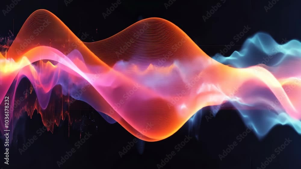 Poster a vibrant orange and blue wave of light flows through a dark background, creating an ethereal and ab