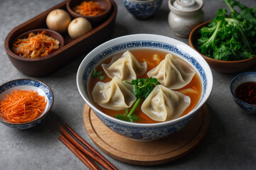 traditional Chinese food, Wonton Soup on the kitchen table