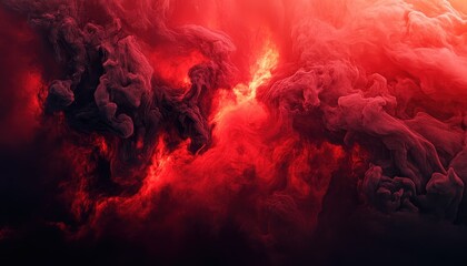 Dramatic red and black clouds swirling in a fiery display at dusk