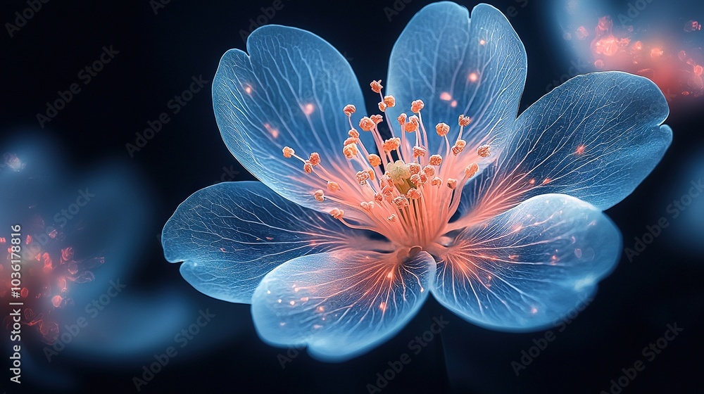 Sticker   A close-up of a blue flower with pink stamens