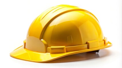 Fototapeta premium Yellow safety helmet is laying on a white background, representing workplace safety and accident prevention