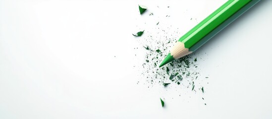 A broken green pencil separated on a white background