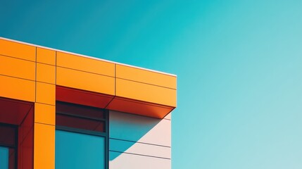 Fototapeta premium Contemporary Architectural Feature Showcasing Bright Orange and Blue Hues against a Clear Sky