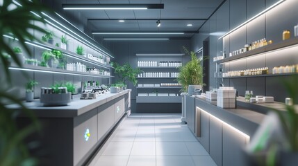 Obraz premium A CBD store with a calming atmosphere, showcasing health and wellness products made from cannabis