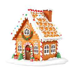 Christmas gingerbread house, isolated on a transparent background.